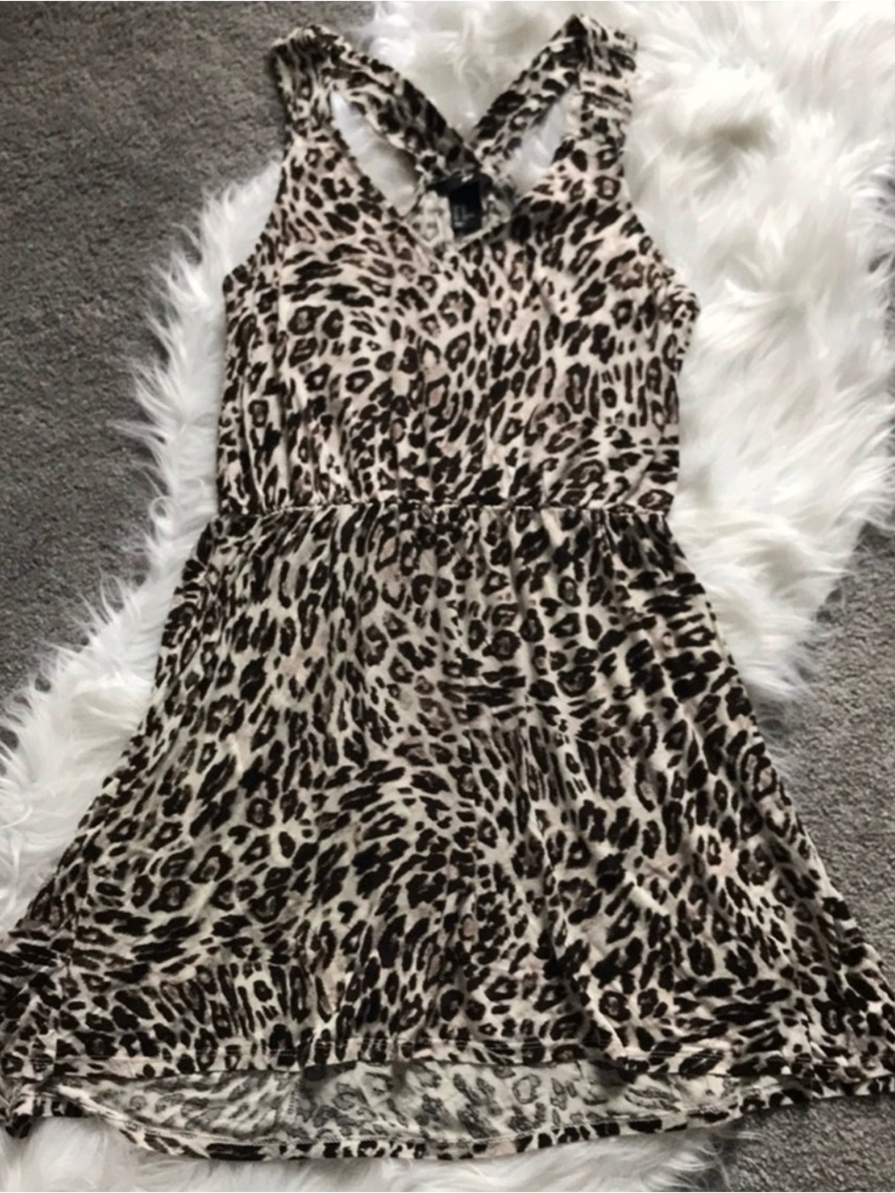 H&M Leopard Print V-Neck Mini Dress - Beige & Black - Picture 2 of 5